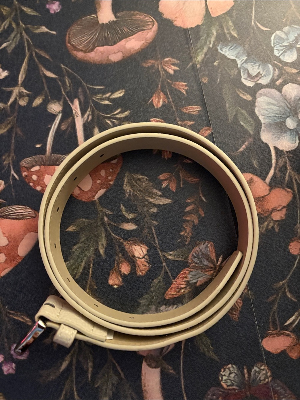 Steve Madden Cream Leather Belt with Polished Buckle